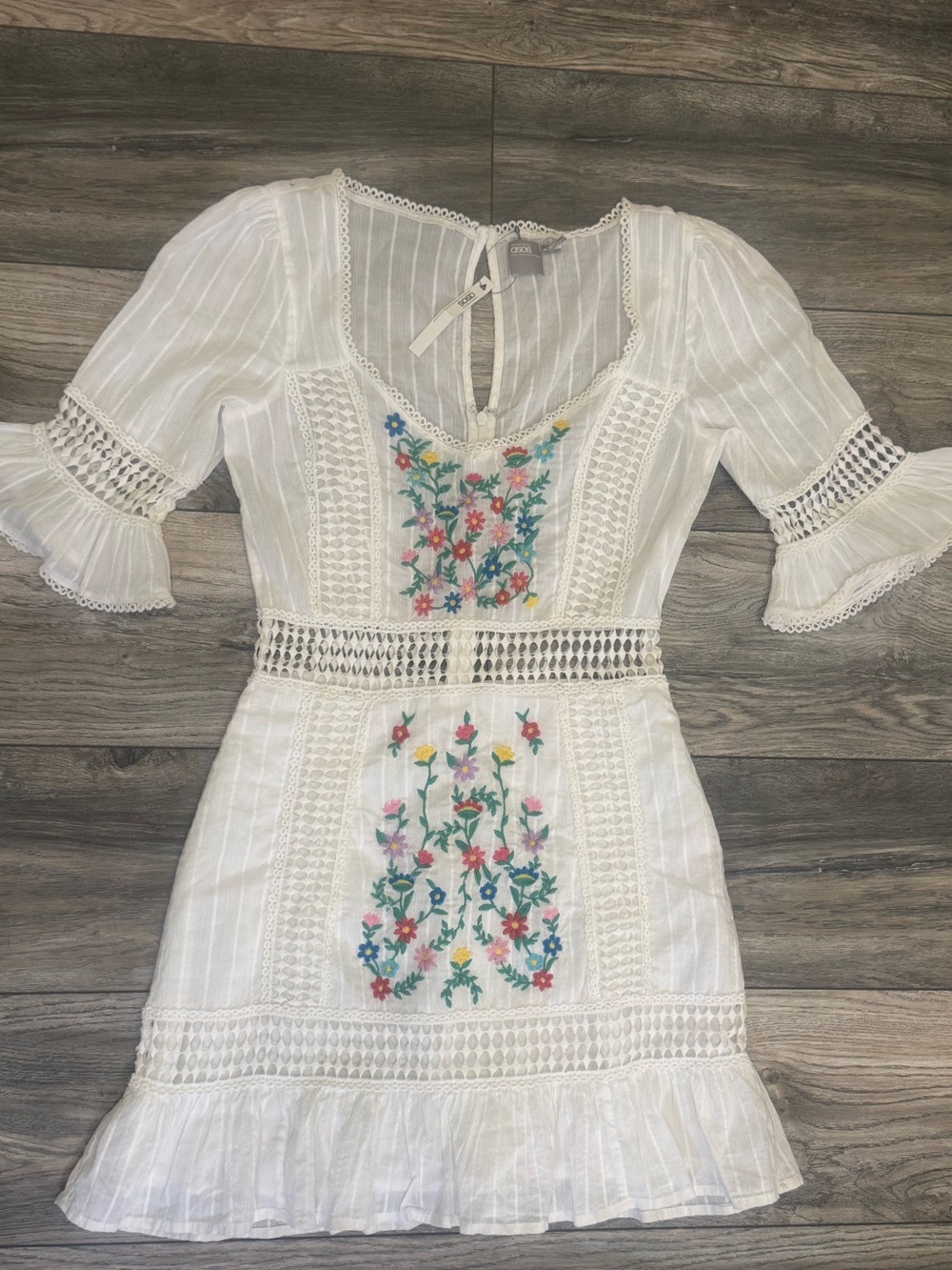 ASOS DESIGN Embroidered Lace Insert White Mini Dress NWT US 4